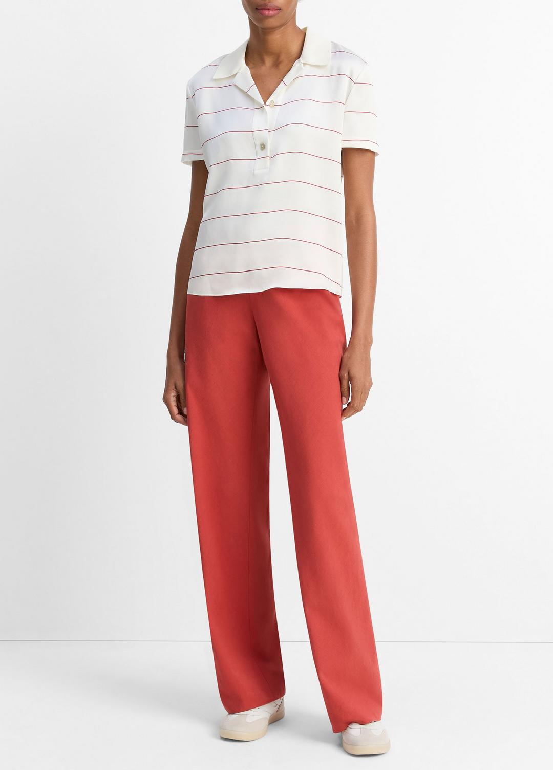 Knit-Collar Striped Silk Polo Shirt in Shirts & Tees - CREAM/BRICK ROSE | VINCE Sale