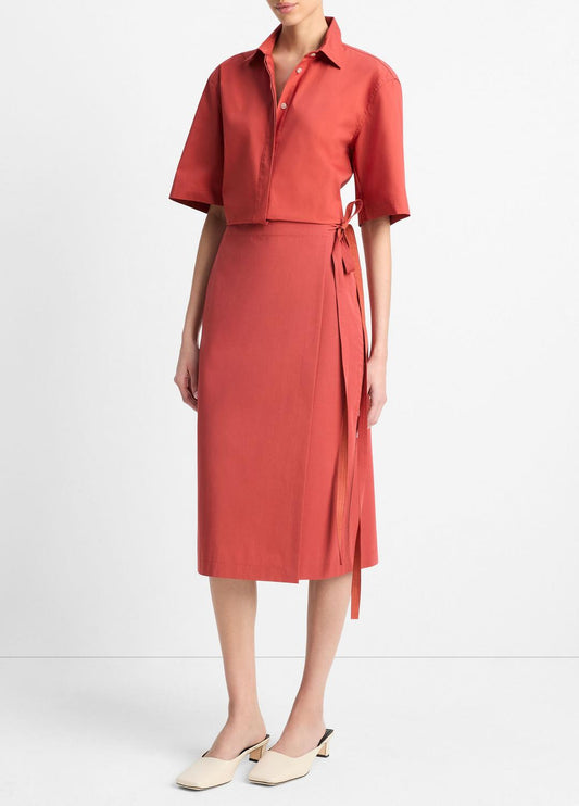 Cotton-Blend Straight Wrap Skirt in Dresses & Skirts - BRICK ROSE | VINCE Sale