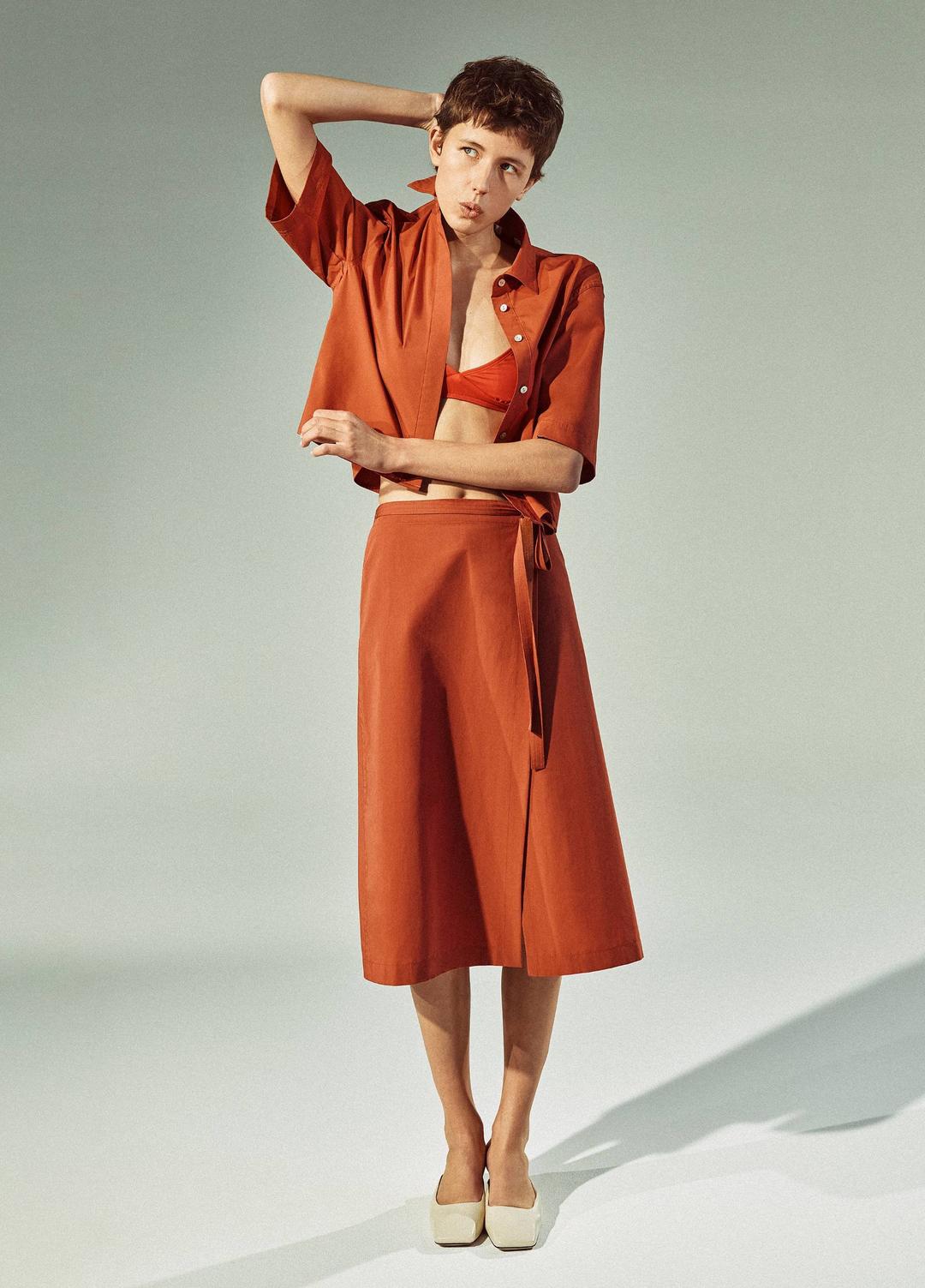 Cotton-Blend Straight Wrap Skirt in Dresses & Skirts - BRICK ROSE | VINCE Sale
