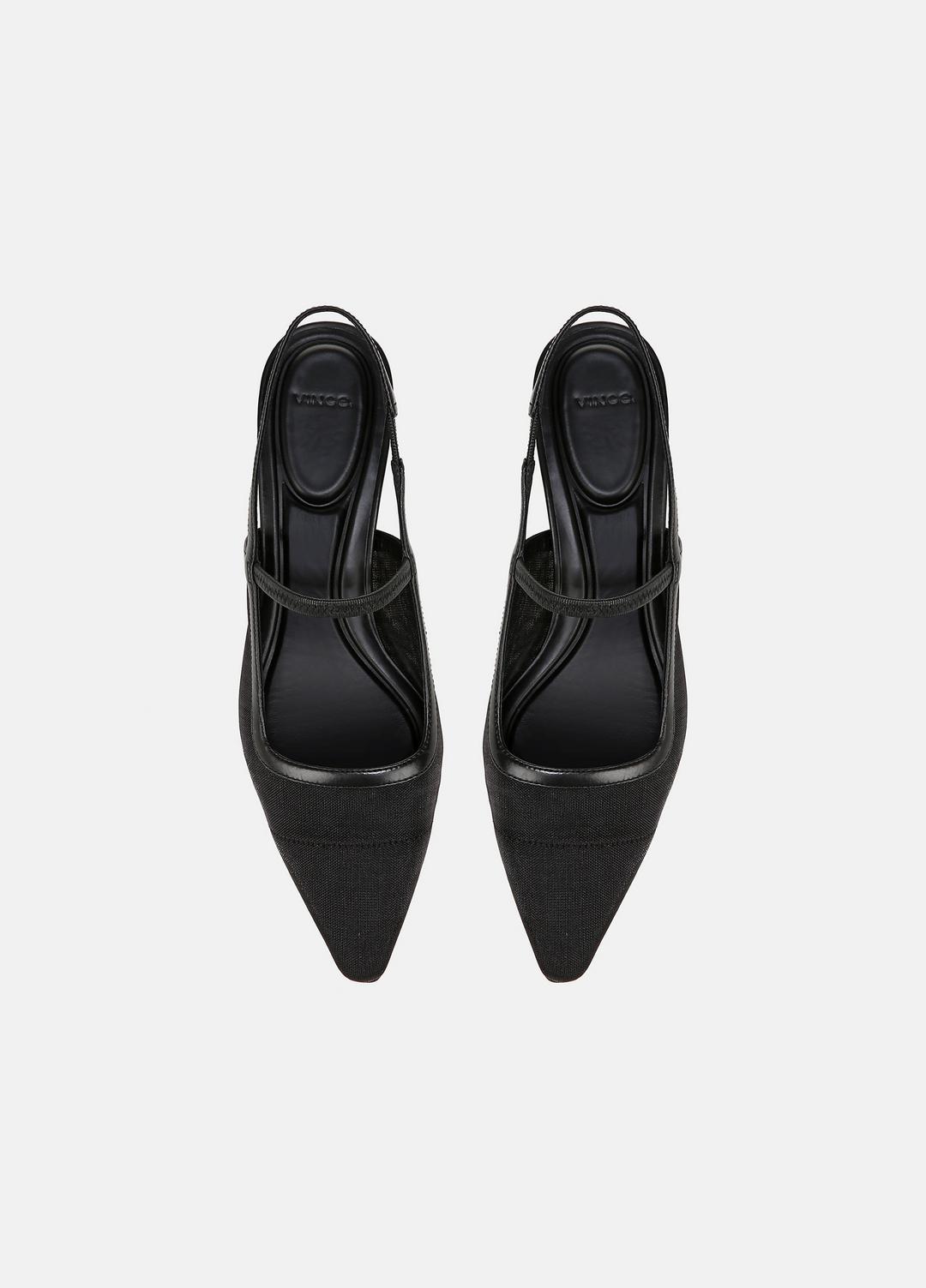 Venice Leather and Mesh Slingback Kitten Heel in Shoes - BLACK | VINCE Sale