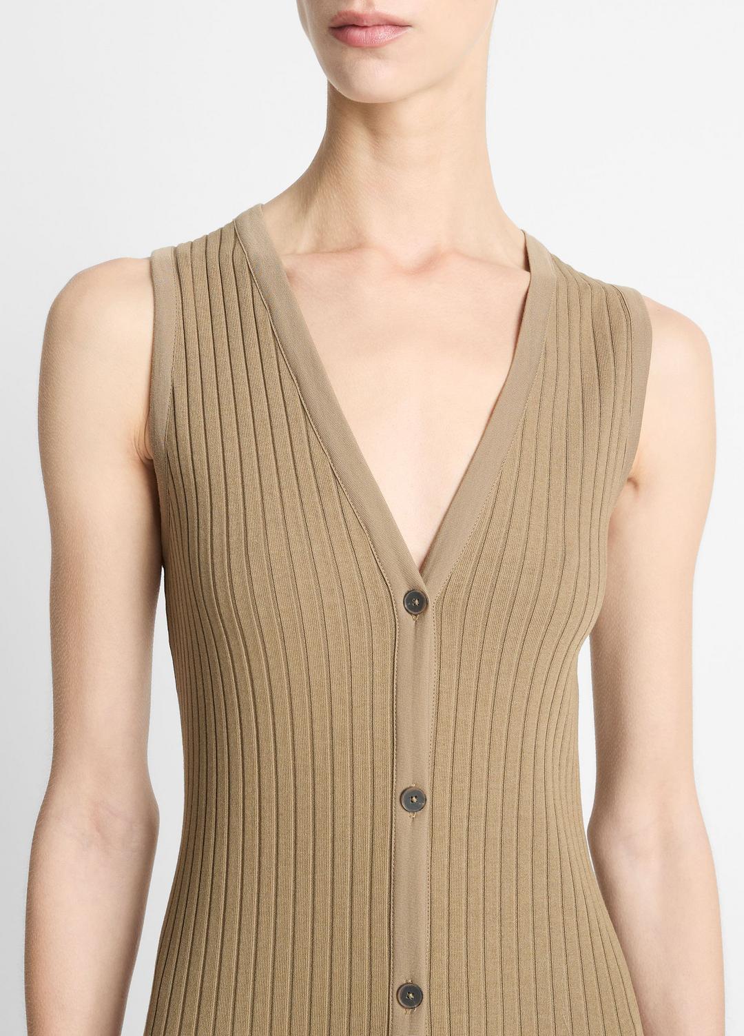 Ribbed Cotton-Blend Button-Front Dress in Dresses & Skirts - TAPENADE | VINCE Sale