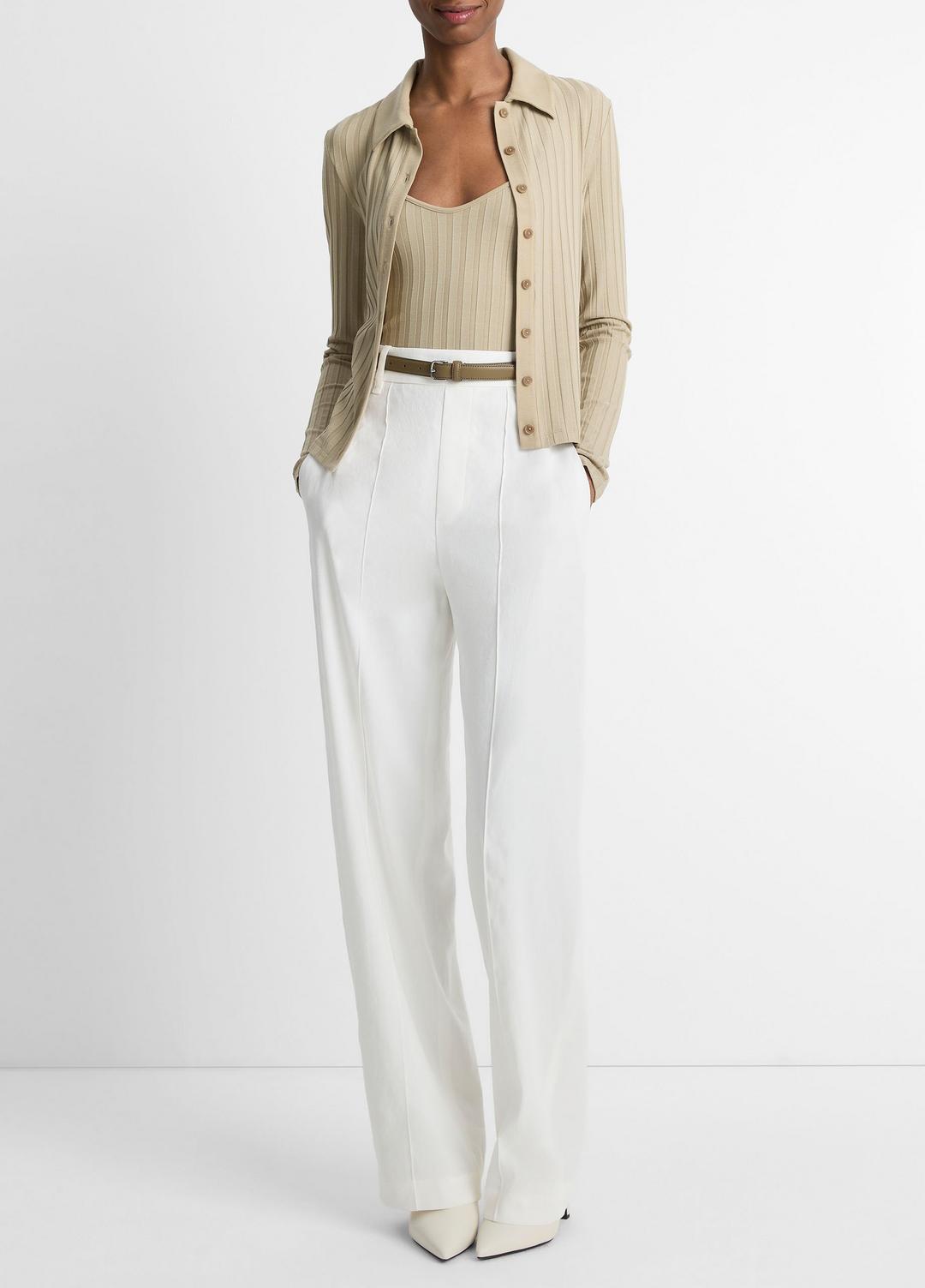 Ribbed Collared Long-Sleeve Button-Front Top in Shirts & Tees - MOJAVE | VINCE Sale