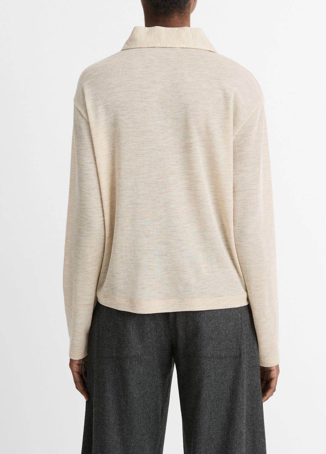 Wool Relaxed Long-Sleeve Polo Shirt in Shirts & Tees - LIGHT HEATHER ECRU | VINCE Sale