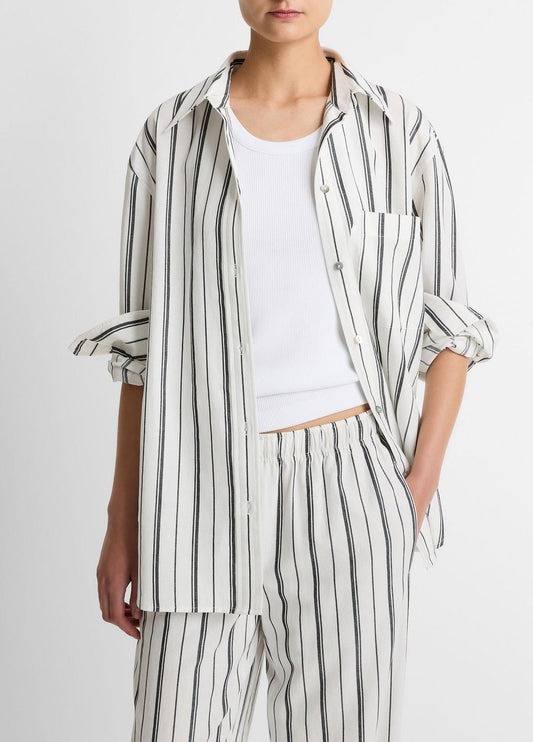 VINCE Women Resort Stripe Oversized Button-Front Shirt in Long Sleeve WHITE/BLACK