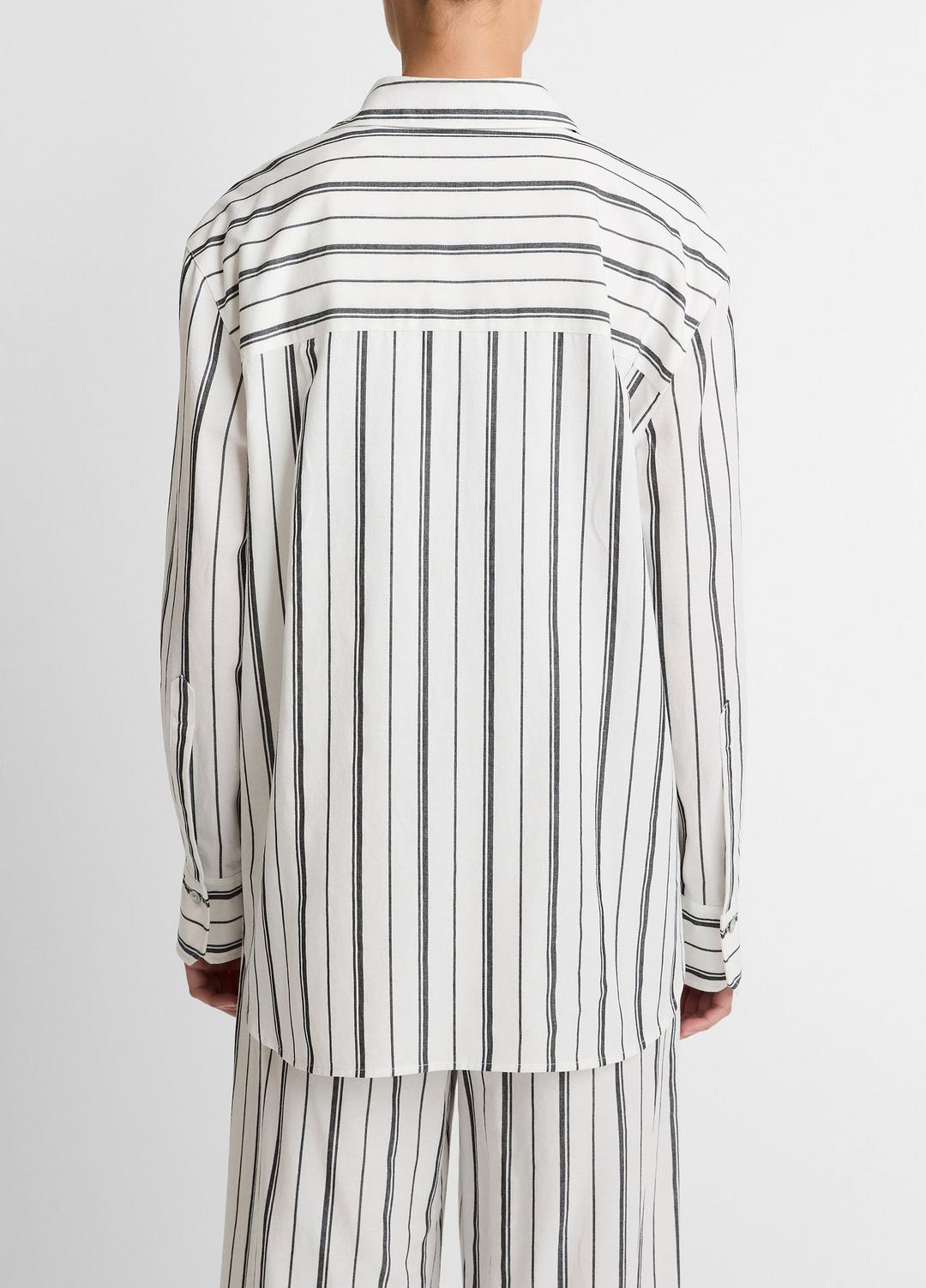 VINCE Women Resort Stripe Oversized Button-Front Shirt in Long Sleeve WHITE/BLACK