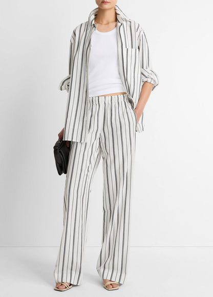 VINCE Women Resort Stripe Oversized Button-Front Shirt in Long Sleeve WHITE/BLACK