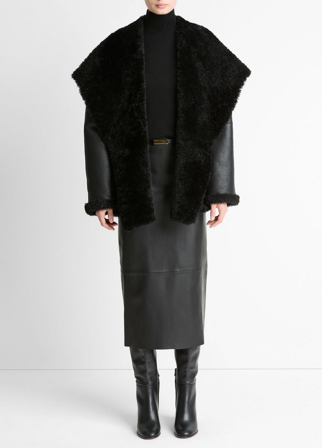 VINCE Women Shearling Hooded Jacket in Jackets BLACK