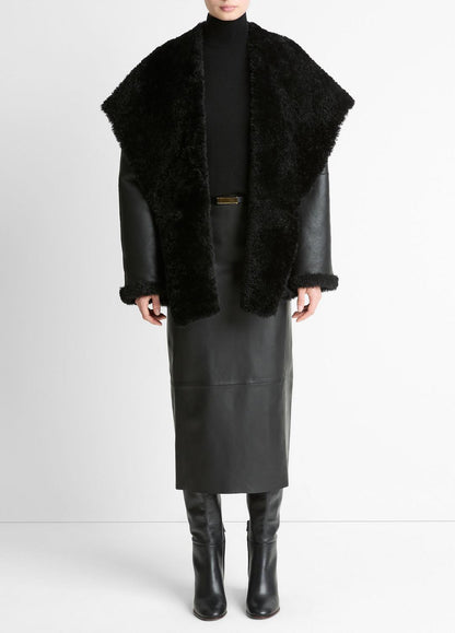 VINCE Women Shearling Hooded Jacket in Jackets BLACK
