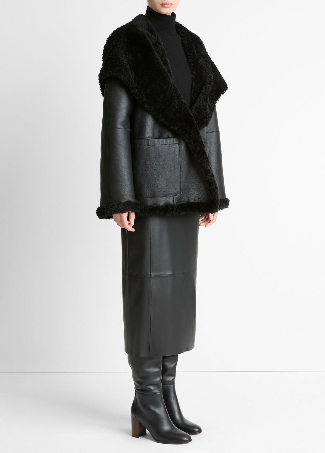 VINCE Women Shearling Hooded Jacket in Jackets BLACK