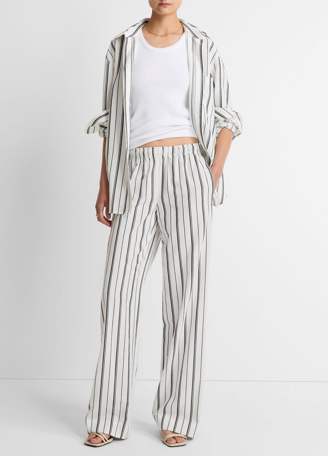 VINCE Women Resort Stripe Pull-On Pant in Wide Leg WHITE/BLACK