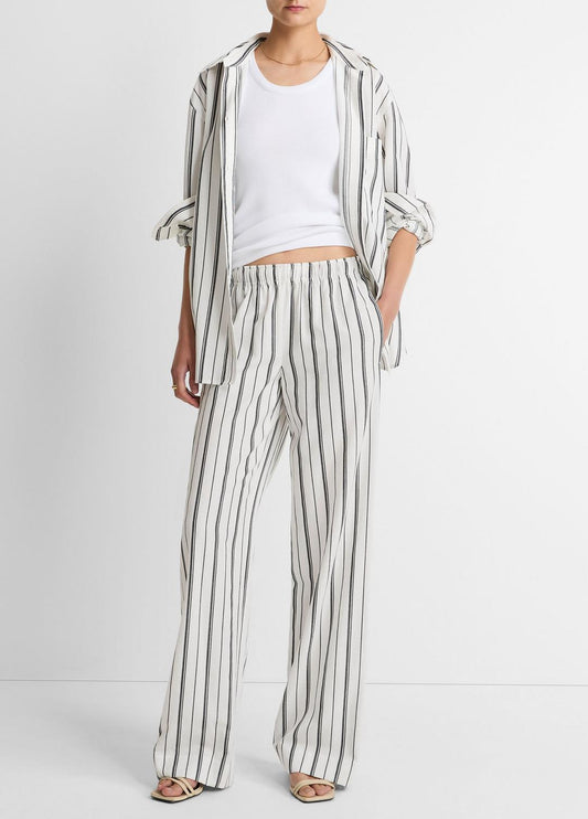 VINCE Women Resort Stripe Pull-On Pant in Wide Leg WHITE/BLACK