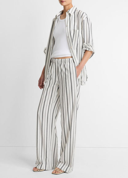 VINCE Women Resort Stripe Pull-On Pant in Wide Leg WHITE/BLACK