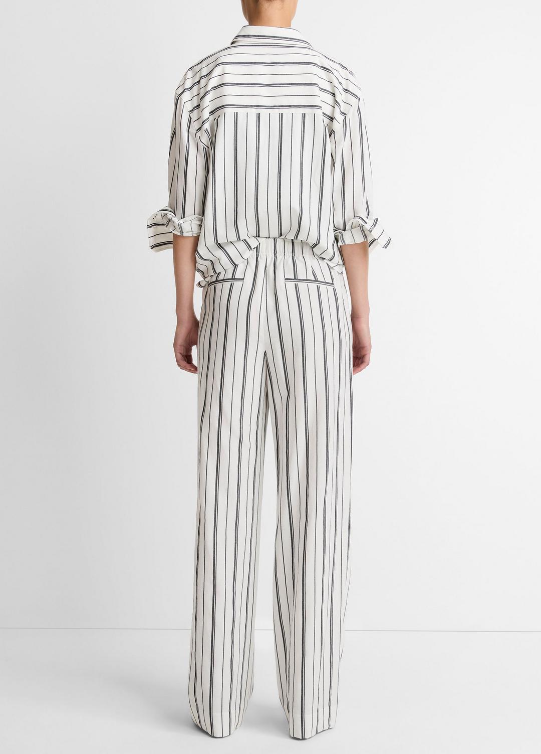 VINCE Women Resort Stripe Pull-On Pant in Wide Leg WHITE/BLACK