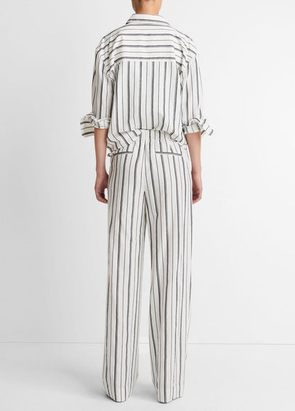 VINCE Women Resort Stripe Pull-On Pant in Wide Leg WHITE/BLACK