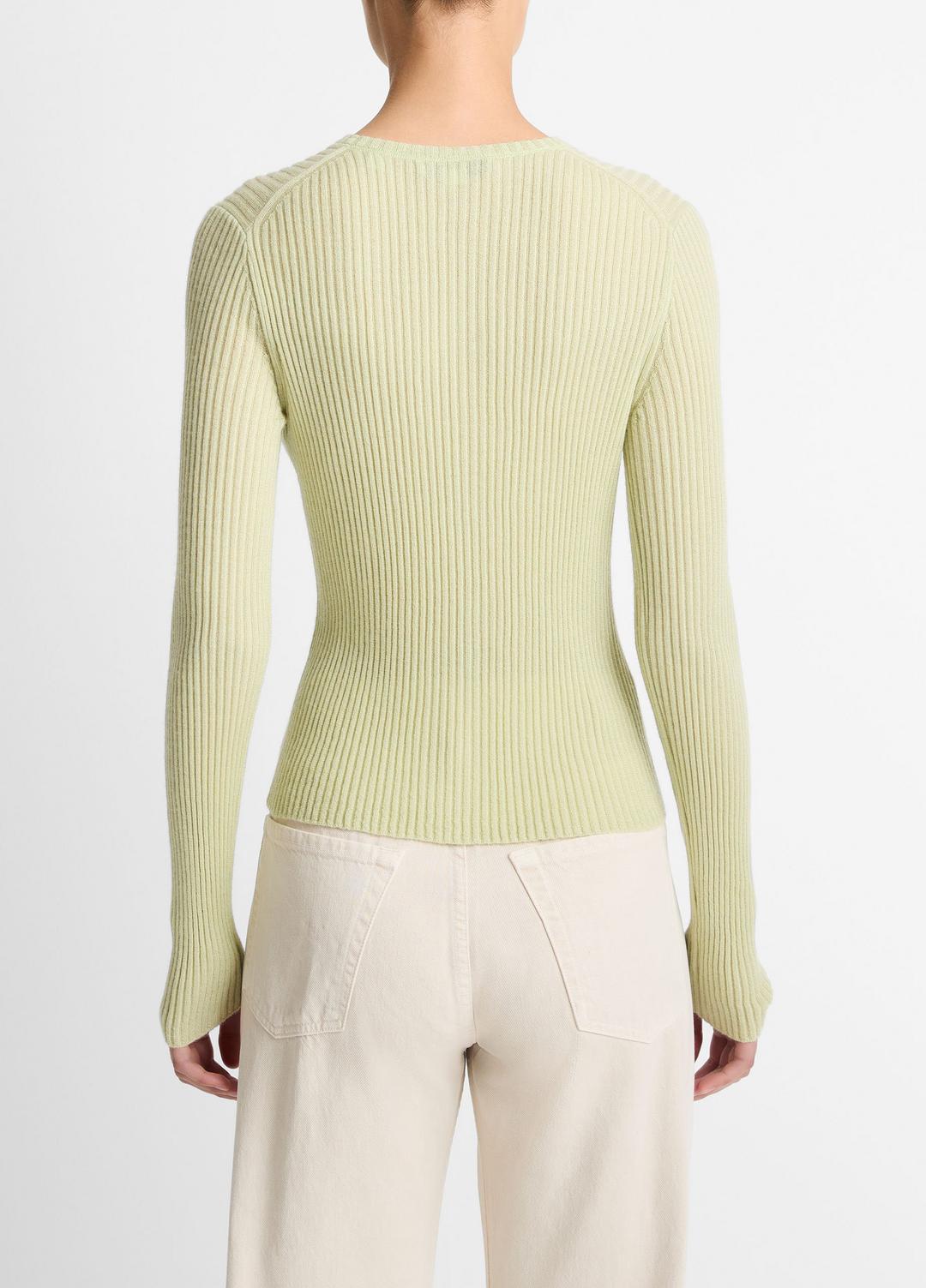 VINCE Women Ribbed Cashmere-Silk Cardigan in Cardigans PALE FERN
