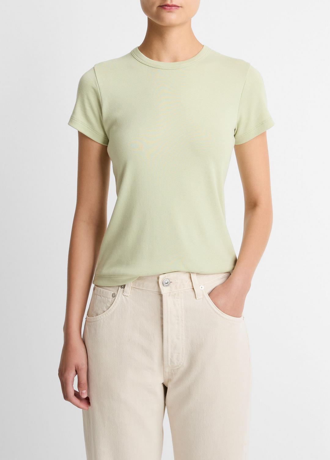 VINCE Women Pima Cotton-Blend '90s Shrunken T-Shirt in Short Sleeve PALE FERN