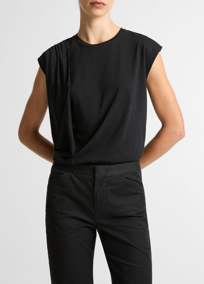 VINCE Women Pima Cotton-Blend Draped Relaxed Top in Tank Tops BLACK