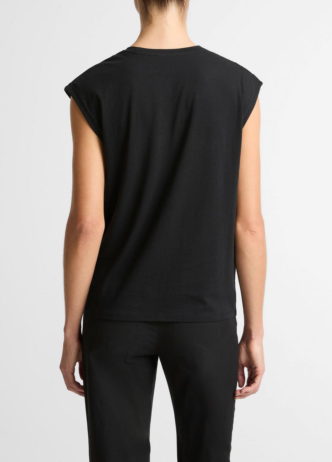 VINCE Women Pima Cotton-Blend Draped Relaxed Top in Tank Tops BLACK