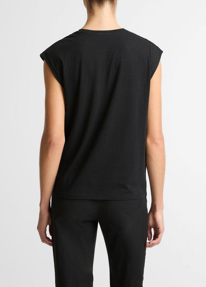 VINCE Women Pima Cotton-Blend Draped Relaxed Top in Tank Tops BLACK