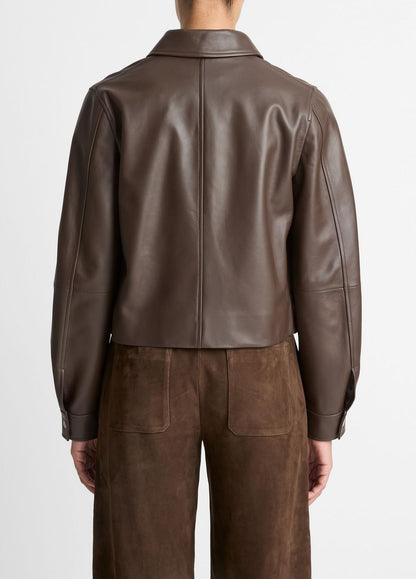VINCE Women Leather Cropped Zip-Front Jacket in Leather Jackets CHOCOLATE