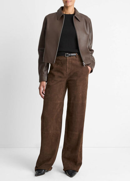 VINCE Women Leather Cropped Zip-Front Jacket in Leather Jackets CHOCOLATE