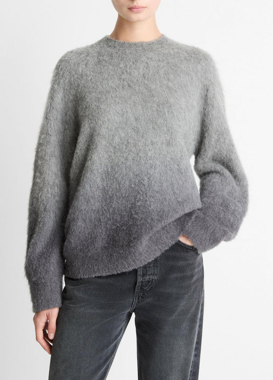 VINCE Women Ombré Alpaca & Wool-Blend Sweater in Crew Neck GREY OMBRE
