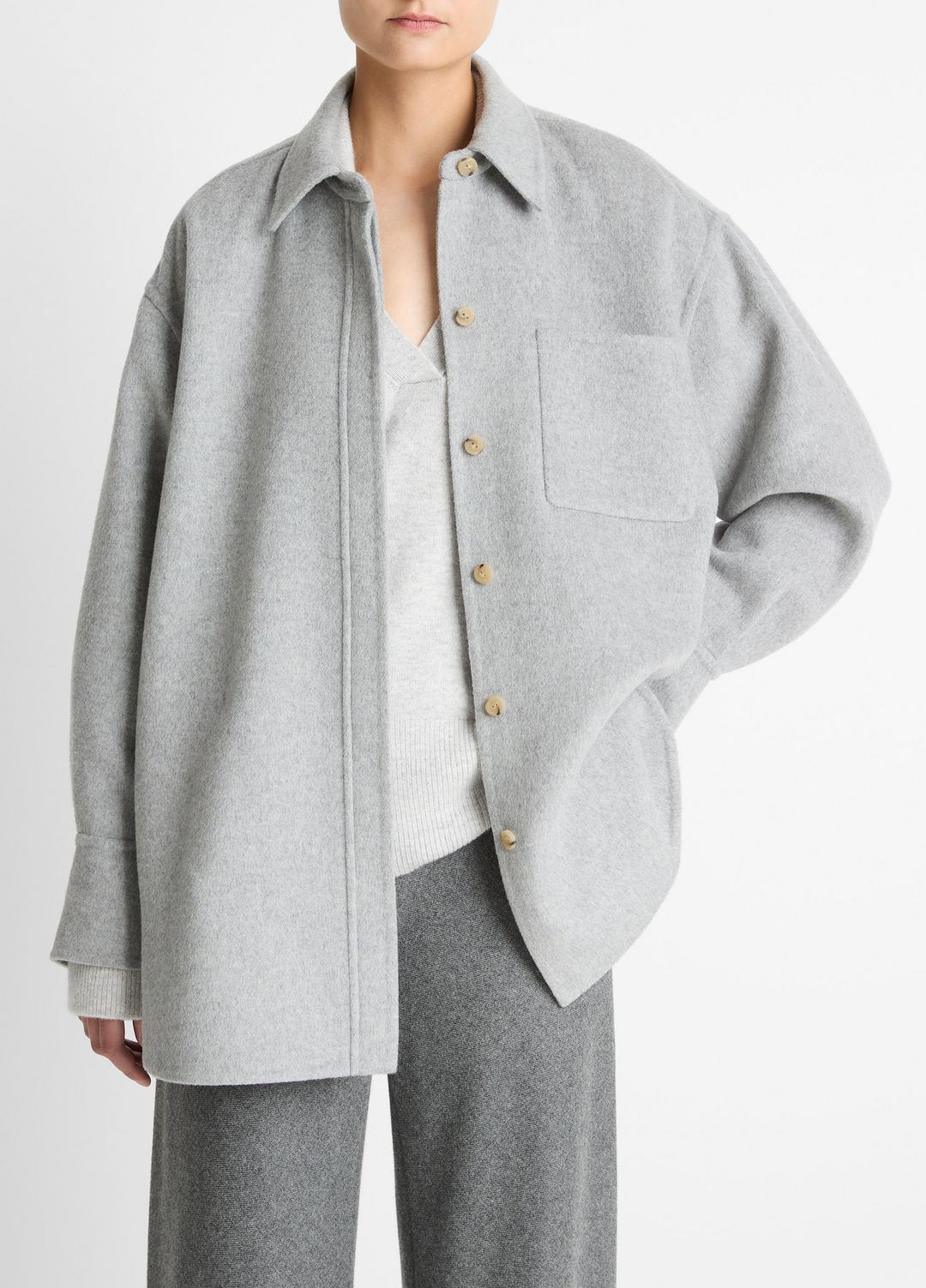 VINCE Women Double-Face Wool & Cashmere-Blend Shirt Jacket in Jackets HEATHER GREY