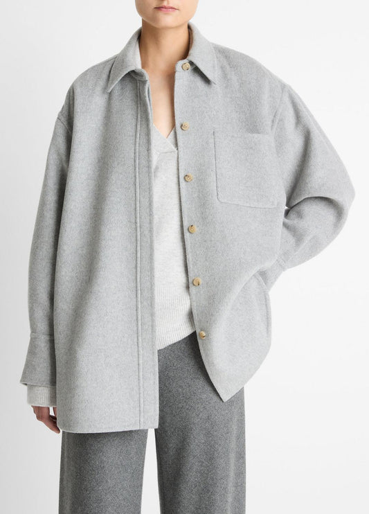 VINCE Women Double-Face Wool & Cashmere-Blend Shirt Jacket in Jackets HEATHER GREY