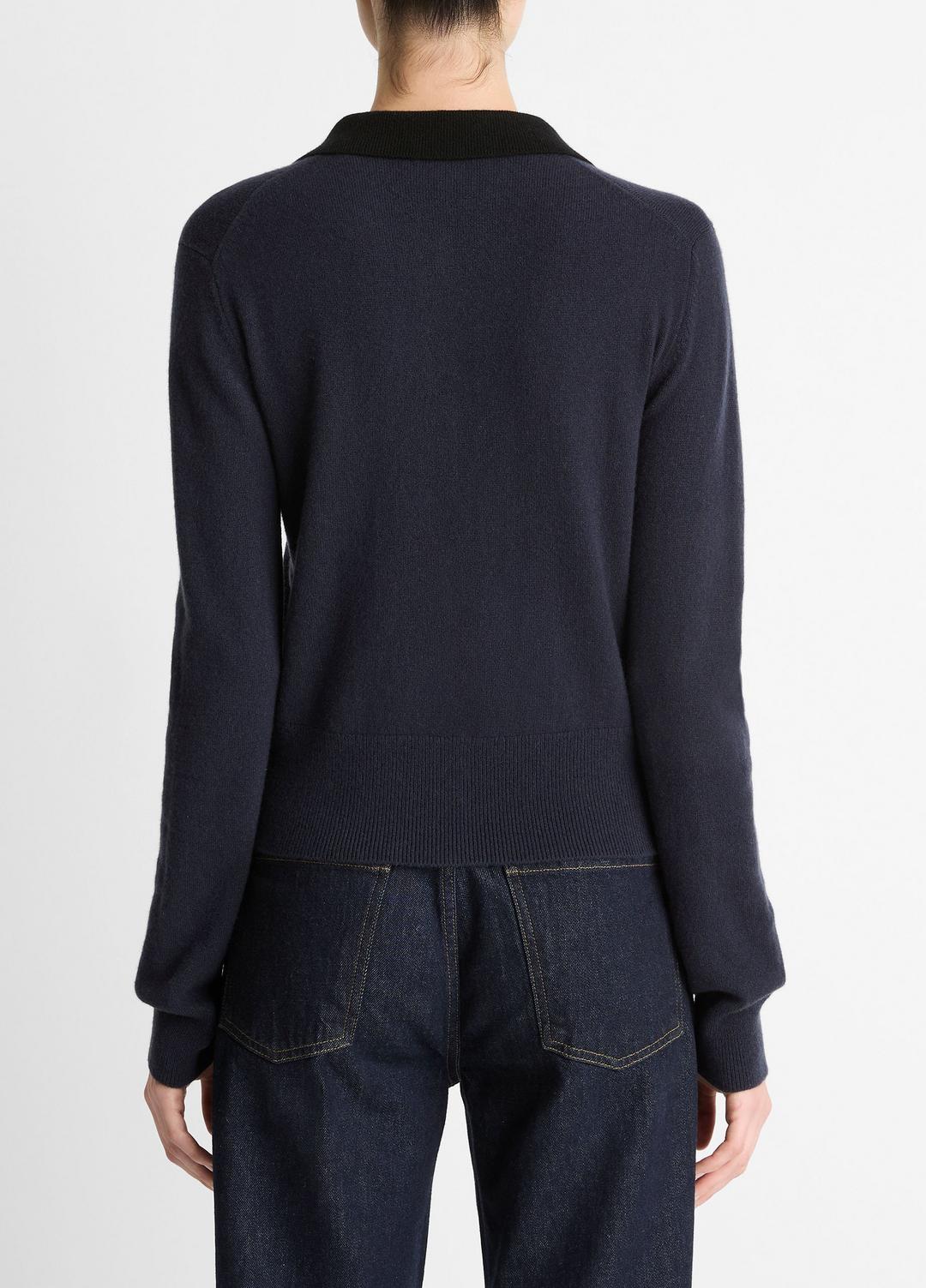 VINCE Women Contrast-Trim Wool & Cashmere-Blend Collared Cardigan in Cardigans NIGHT MARINE/BLACK