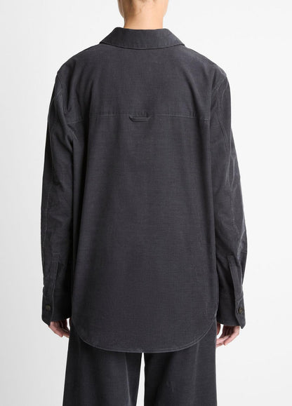 VINCE Women Cotton Corduroy Oversized Shirt in Long Sleeve GRAPHITE