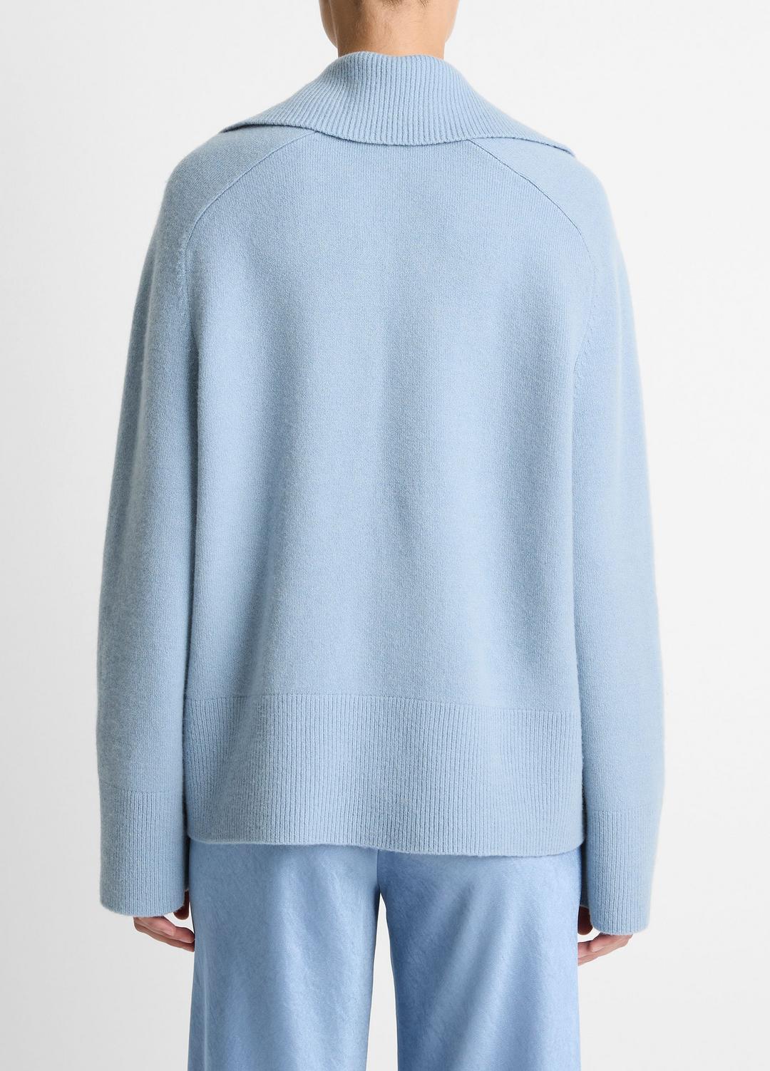 VINCE Women Wool & Cashmere-Blend Oversized Polo Sweater in V-Neck PACIFIC