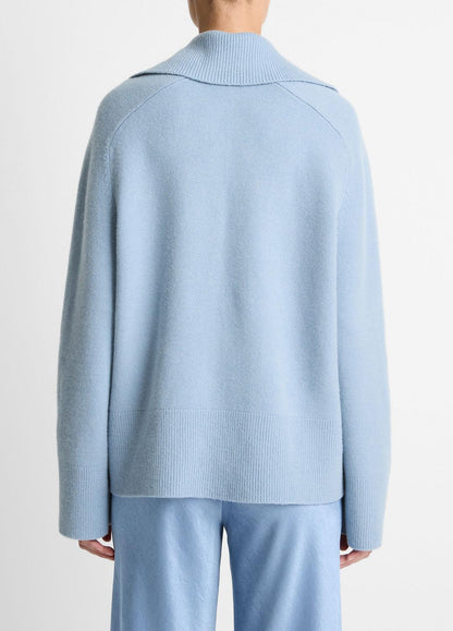 VINCE Women Wool & Cashmere-Blend Oversized Polo Sweater in V-Neck PACIFIC