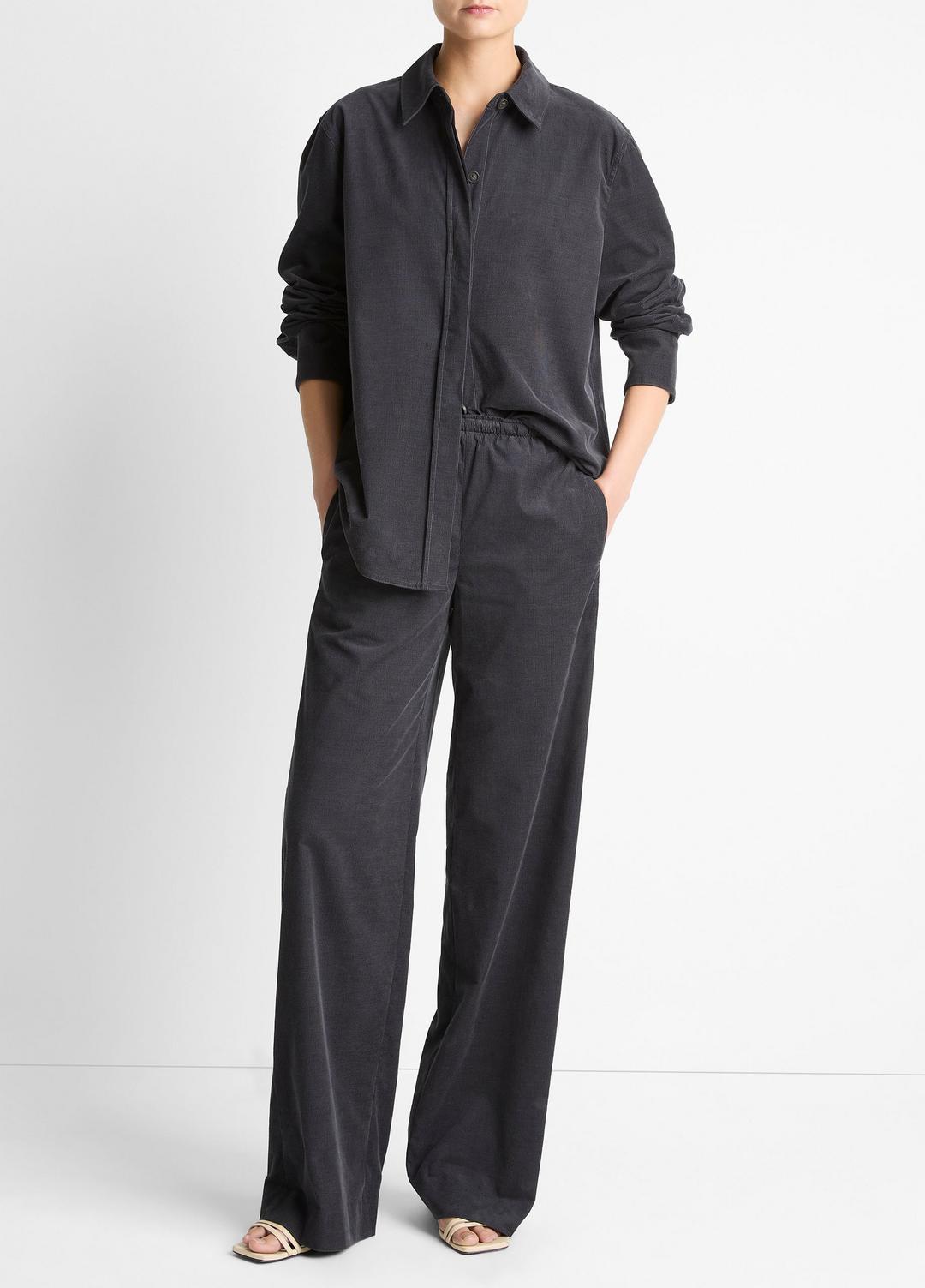 VINCE Women Cotton Corduroy Pull-On Pant in Wide Leg GRAPHITE