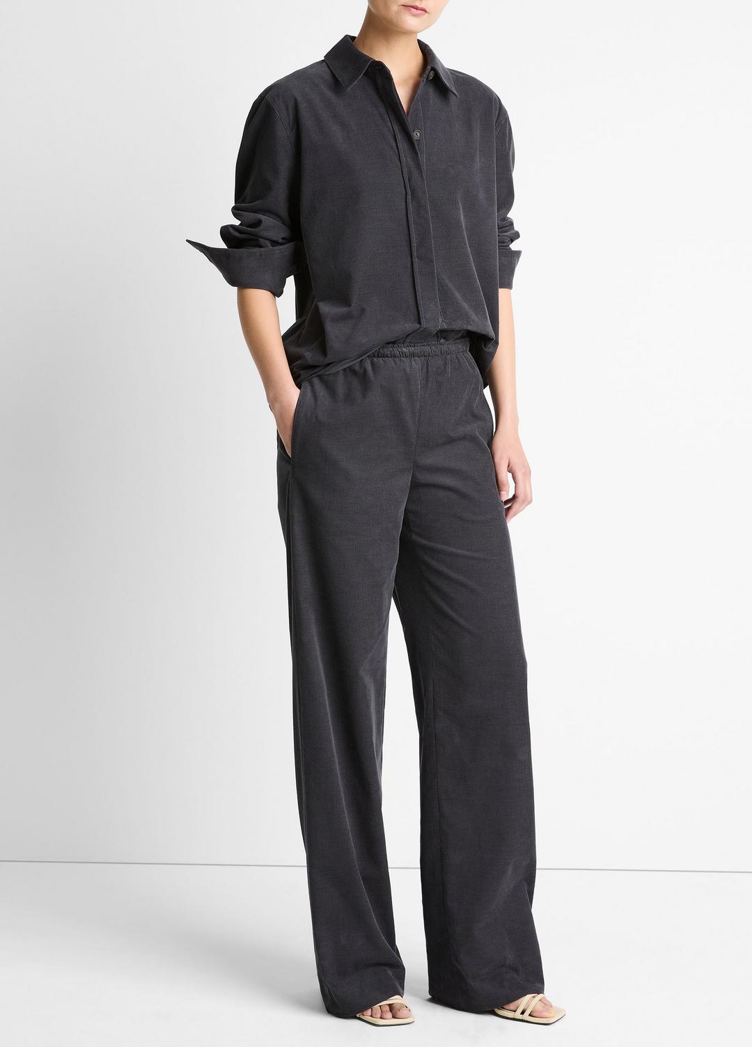 VINCE Women Cotton Corduroy Pull-On Pant in Wide Leg GRAPHITE