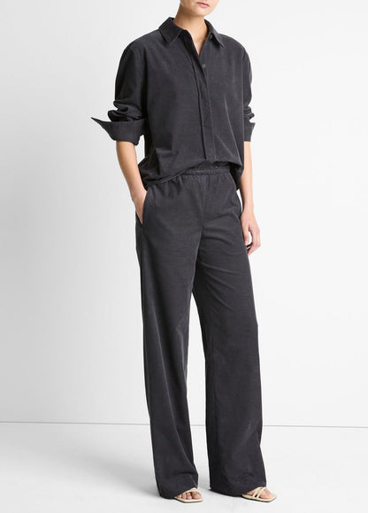 VINCE Women Cotton Corduroy Pull-On Pant in Wide Leg GRAPHITE