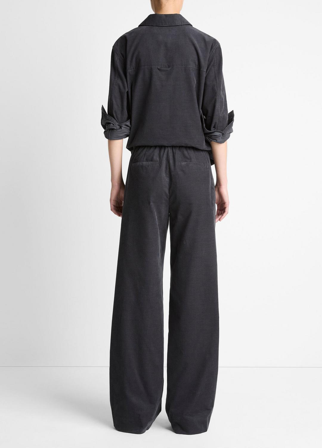 VINCE Women Cotton Corduroy Pull-On Pant in Wide Leg GRAPHITE