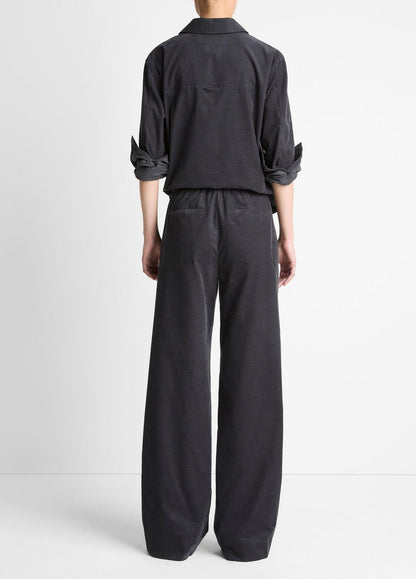 VINCE Women Cotton Corduroy Pull-On Pant in Wide Leg GRAPHITE