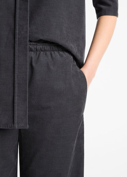 VINCE Women Cotton Corduroy Pull-On Pant in Wide Leg GRAPHITE