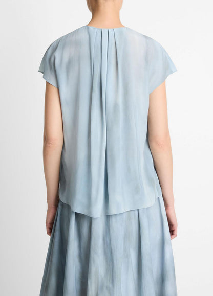 VINCE Women Washed Ombré Silk Gathered Cap-Sleeve Blouse in Short Sleeve AZURA WASH