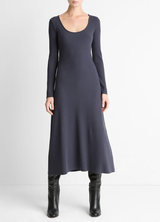 VINCE Women Ribbed Cotton-Blend Scoop-Neck Dress in Dresses NIGHT MARINE
