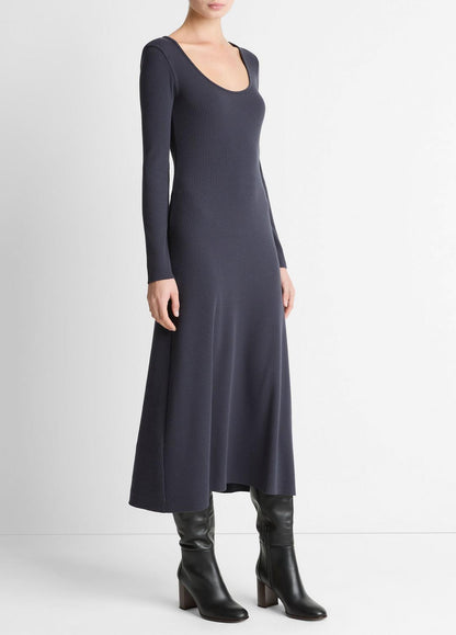 VINCE Women Ribbed Cotton-Blend Scoop-Neck Dress in Dresses NIGHT MARINE