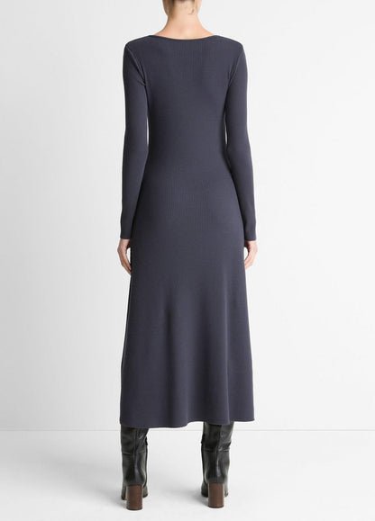 VINCE Women Ribbed Cotton-Blend Scoop-Neck Dress in Dresses NIGHT MARINE