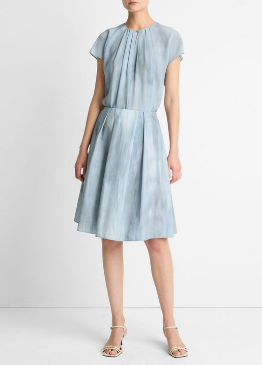 VINCE Women Washed Ombré Cotton Pleated Knee Skirt in Skirts AZURA WASH