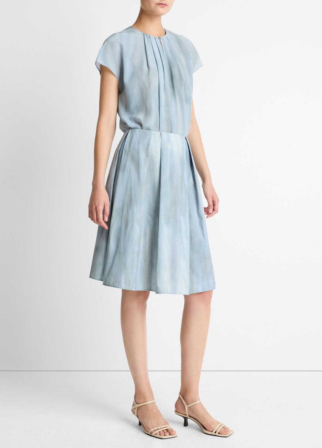 VINCE Women Washed Ombré Cotton Pleated Knee Skirt in Skirts AZURA WASH