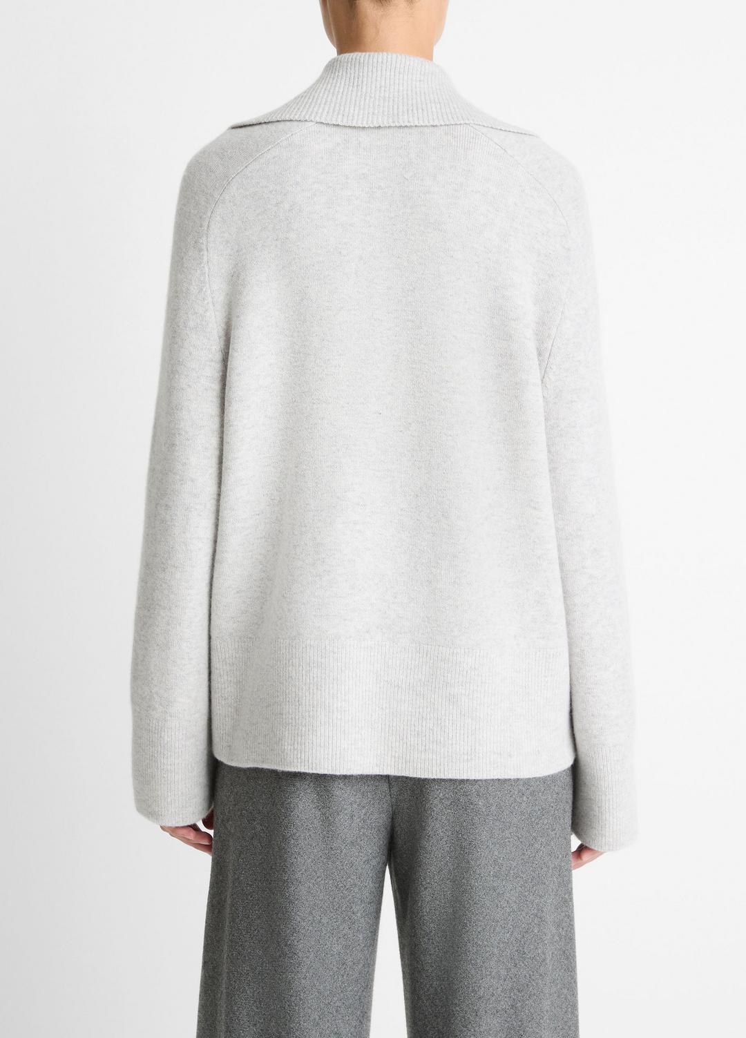 VINCE Women Wool & Cashmere-Blend Oversized Polo Sweater in V-Neck HEATHER PALE GREY