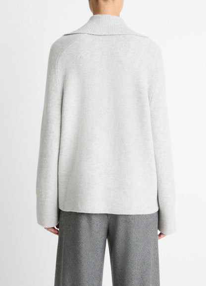 VINCE Women Wool & Cashmere-Blend Oversized Polo Sweater in V-Neck HEATHER PALE GREY