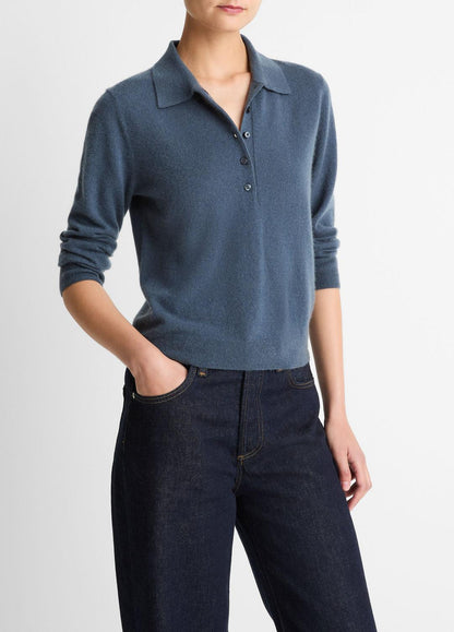 VINCE Women Cashmere-Silk Polo Sweater in Cashmere AZURA