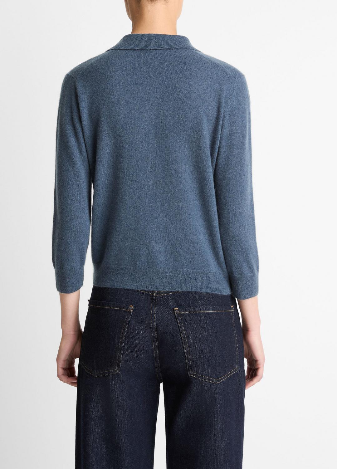VINCE Women Cashmere-Silk Polo Sweater in Cashmere AZURA