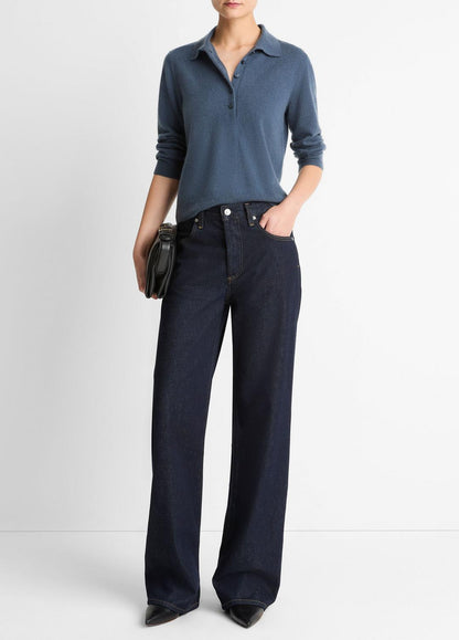 VINCE Women Cashmere-Silk Polo Sweater in Cashmere AZURA