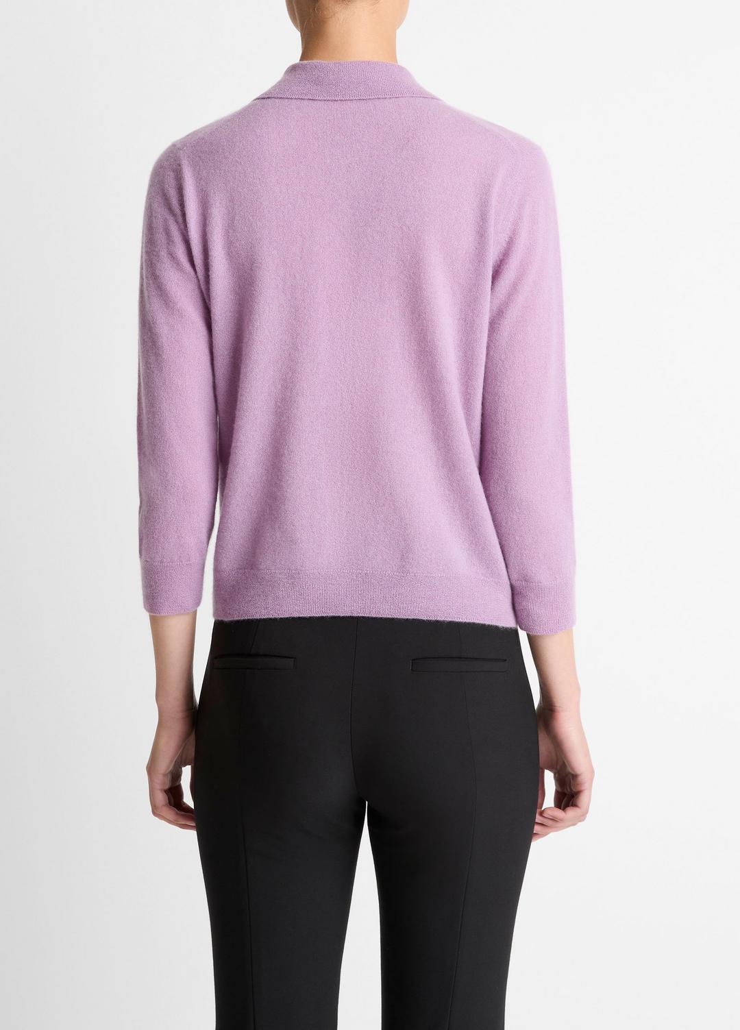 VINCE Women Cashmere-Silk Polo Sweater in Cashmere MULBERRY